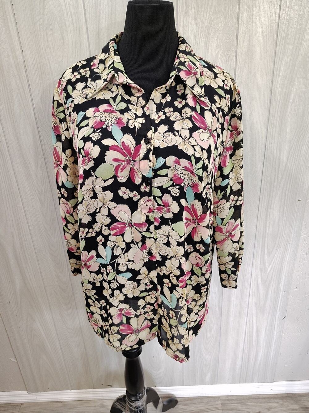 Emma James Woman, A Liz Claiborne Co. Size 18W Sheer Floral Blouse Fairy Peasant